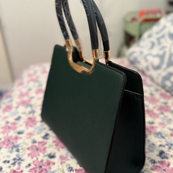 NWT Badgley Mischka Green Satchel With Gold Accents Handbag - Picture 4 of 4